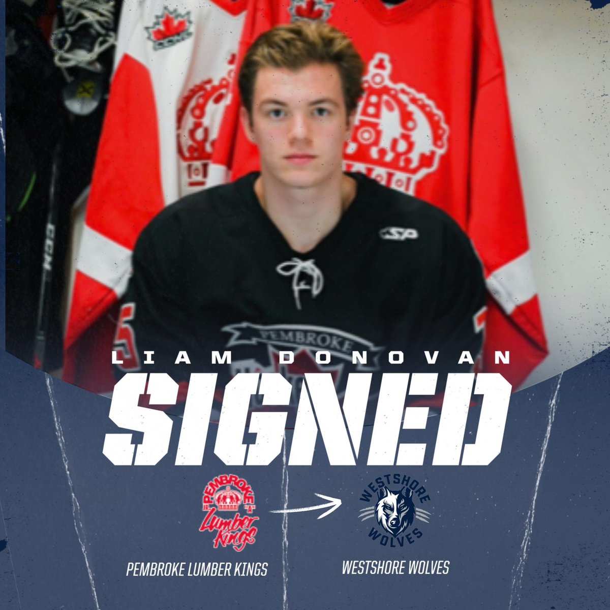 The Westshore Wolves have signed Liam Donovan 2006 Forward from the Pembroke Lumber Kings CCHL.

Liam has played this season with Pembroke Lumber Kings CCHL, in 16 Games Played scoring 2 goals, 2 assists. Liam stands 6'3" 205lbs.