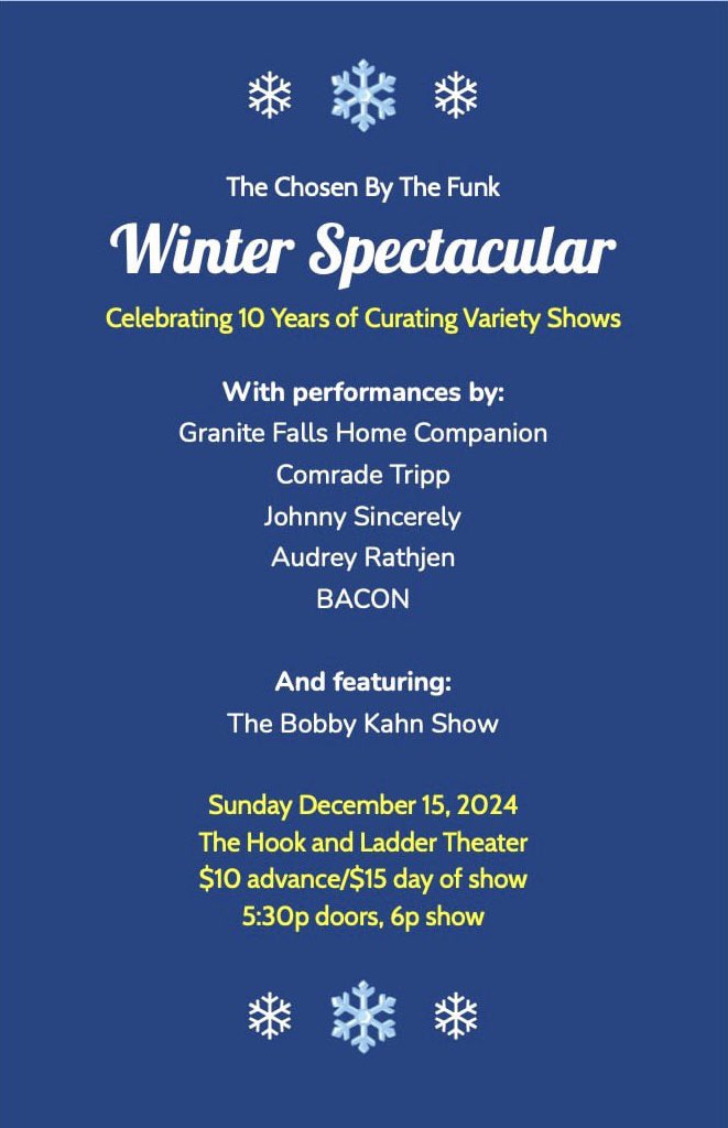 ChosenByTheFunk's tweet photo. I am putting on a variety show this Sunday at @TheHookMpls - it will be a mix of music, stand up/sketch comedy, dance, and more. I’ll be hosting a live talk show called The Bobby Kahn Show at it. Discounted tickets available here https://t.co/7w0OZkMbY4 https://t.co/aRreLo2GMO