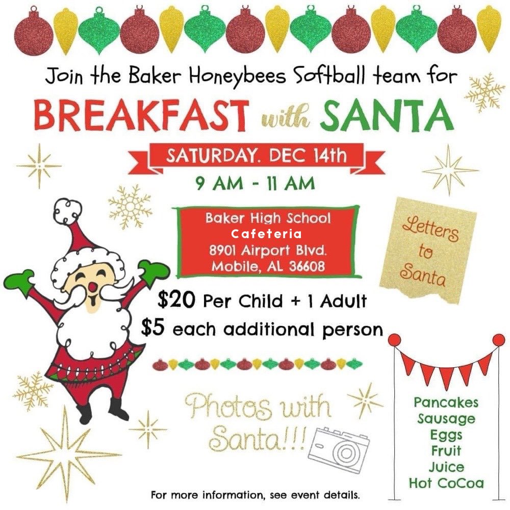 Join the Baker Honeybees Softball Team for a sweet morning at Breakfast with Santa! Enjoy delicious food, festive fun, and a special visit from Santa himself. Don’t miss out on this holiday tradition while also supporting this wonderful group!

#BeeTheImpact #GrowingGreatness