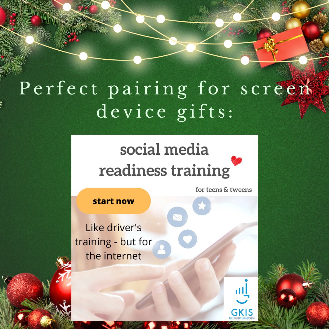 Is your tween or teen getting a smartphone? tablet? laptop? gaming system? smartwatch? for the holidays? Keep them safe with our SOCIAL MEDIA READINESS COURSE!GetKidsInternetSafe.com for details #holidaygifts #teengifts #tweengifts #teengiftideas #tweengiftideas