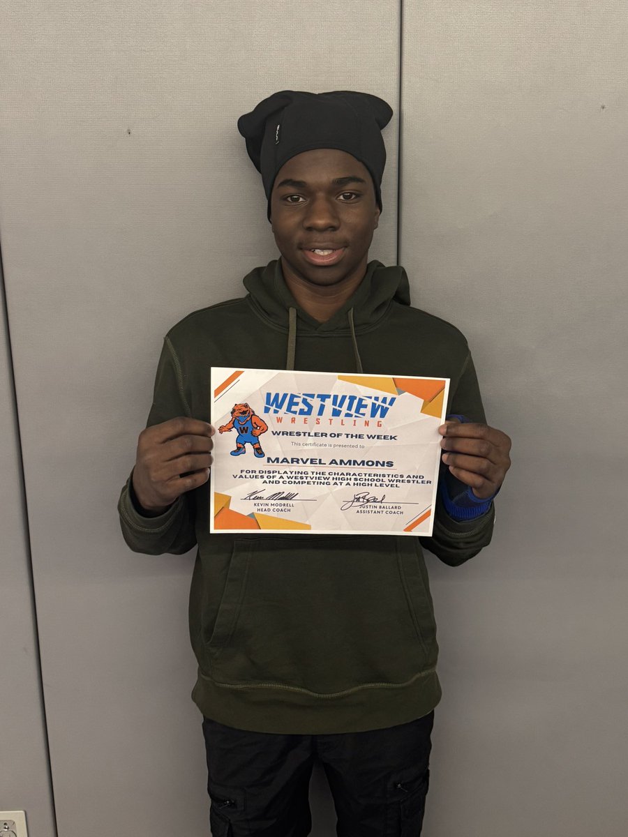 OPS_WestviewWR's tweet photo. Today starts a new standard of excellence . We named our first ever Varsity Wrestler of the week. Marvel is a freshman who went 3-1 in his first varsity tournament before it ended due to an injury. #mobup #setthestandard @OPS_WVAthletics @OPS_Westview https://t.co/L1ROkMU5CU