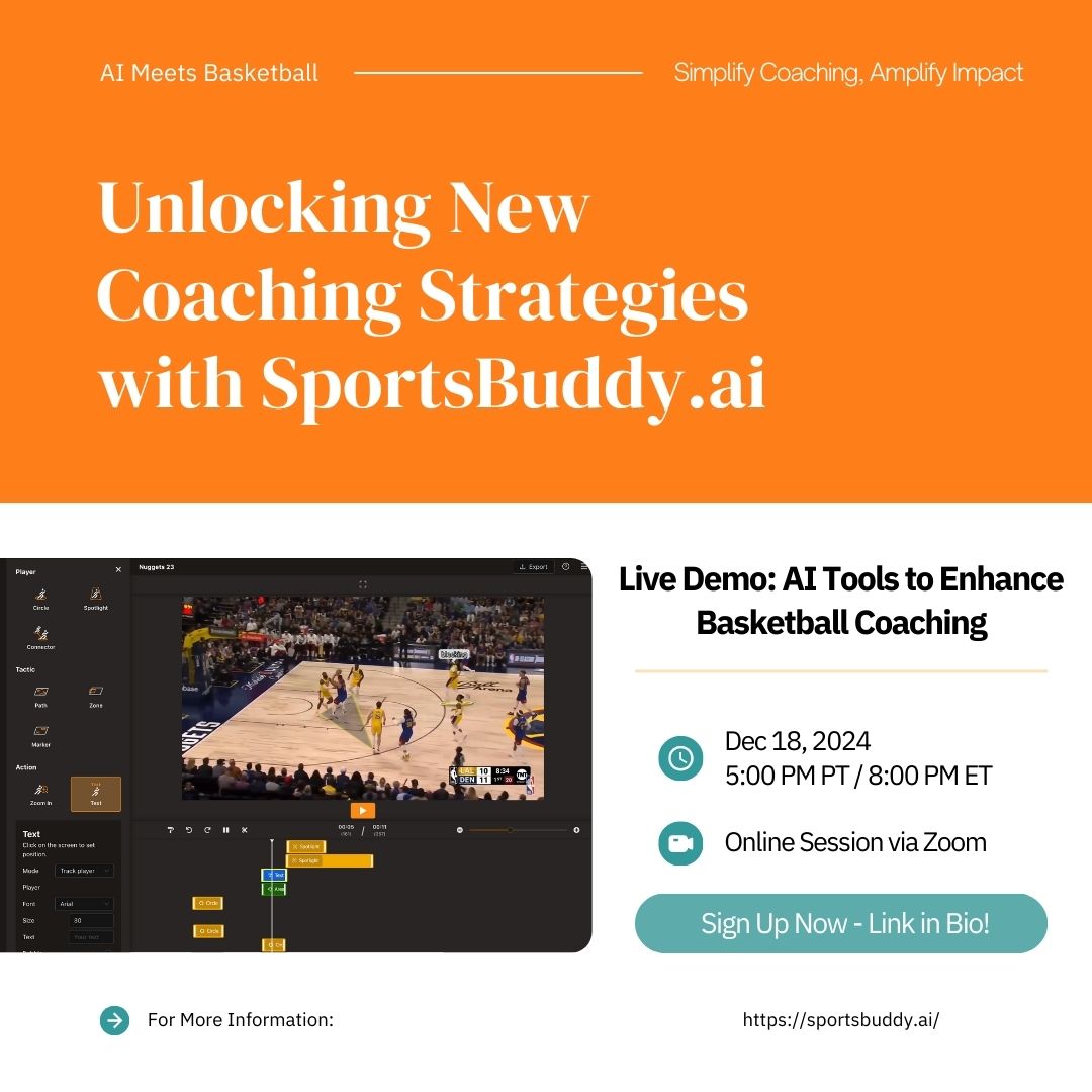 athleo_ai's tweet photo. 🏀 Coaches!! Join our AMA on December 18 to discover how https://t.co/jCW6km66cb can revolutionize the way you coach with AI-powered tools designed specifically for basketball.
  
📅 Date: December 18, 2024 
⏰ Time: 5:00 PM PT / 8:00 PM ET
🚀 Sign Up Now! Link in Bio. https://t.co/e5BMpKq1pL