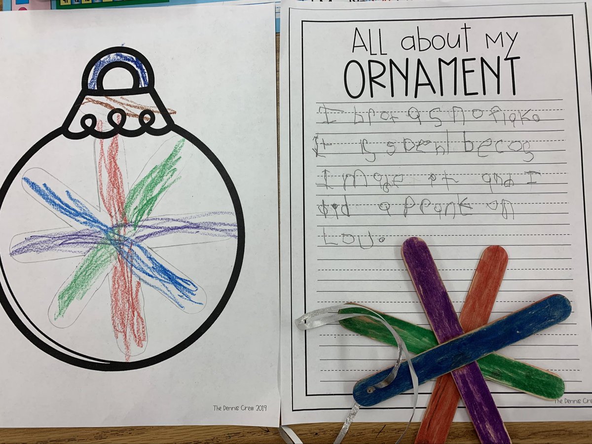 Starcevic1stKES's tweet photo. On the 9th day until Christmas break we had Ornament Day!  We got to bring in a special ornament to share and write about.  We also started our parent ornament gifts! 🌲 @KPSD2KES @KPSD2KPS https://t.co/uIhJSJb9ng
