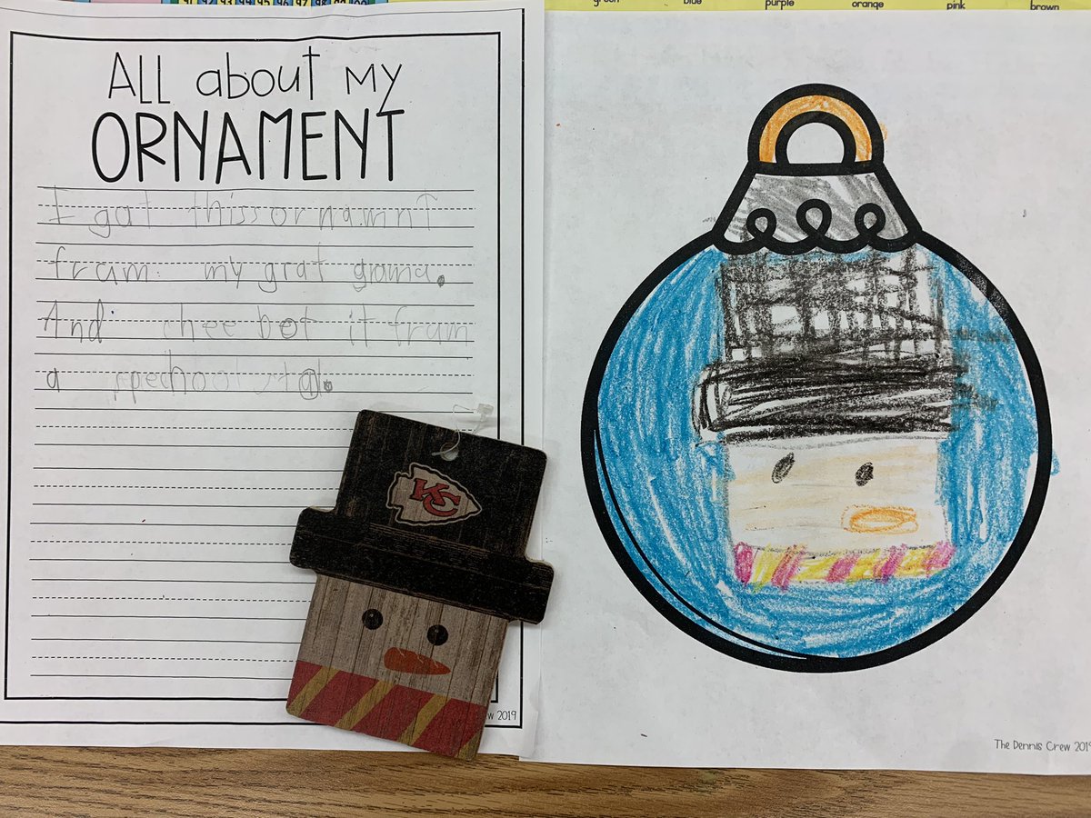 Starcevic1stKES's tweet photo. On the 9th day until Christmas break we had Ornament Day!  We got to bring in a special ornament to share and write about.  We also started our parent ornament gifts! 🌲 @KPSD2KES @KPSD2KPS https://t.co/uIhJSJb9ng