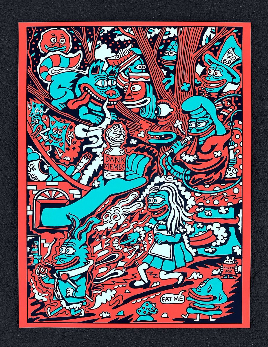 Sgt. Pepe's Lonely Hearts Club Band (@sergeant_pepe) on Twitter photo The rumours are true!
I acquired print #1 of the PEPE IN WONDERLAND screen print from <a href="/killeracid/">KILLER ACID 🎷🐛</a> at <a href="/pepefestlol/">Pepe Fest</a> / #Fakebasel #MiamiArtWeek
EAT ME! 🤷🍄🫂🐸
<a href="/FAKERARES_XCP/">🐸🐸🐸FAKE RARES🐸🐸🐸</a>
#42069 #dankmemes The rumours are true!
I acquired print #1 of the PEPE IN WONDERLAND screen print from <a href="/killeracid/">KILLER ACID 🎷🐛</a> at <a href="/pepefestlol/">Pepe Fest</a> / #Fakebasel #MiamiArtWeek
EAT ME! 🤷🍄🫂🐸
<a href="/FAKERARES_XCP/">🐸🐸🐸FAKE RARES🐸🐸🐸</a>
#42069 #dankmemes