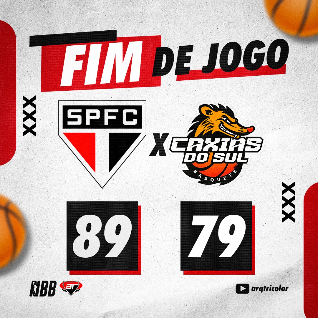 arqtricolor's tweet photo. FIMMMMMM DE JOGO! 🇾🇪🏀 São Paulo vence o time do Caxias do Sul por 89 x 79 jogando no ginásio do MorumBIS!
#sãopaulofc #tricolor #spfc #morumbi #tricolorquerido #morumbispfc #arqtricolor https://t.co/4x4NnFMPCB