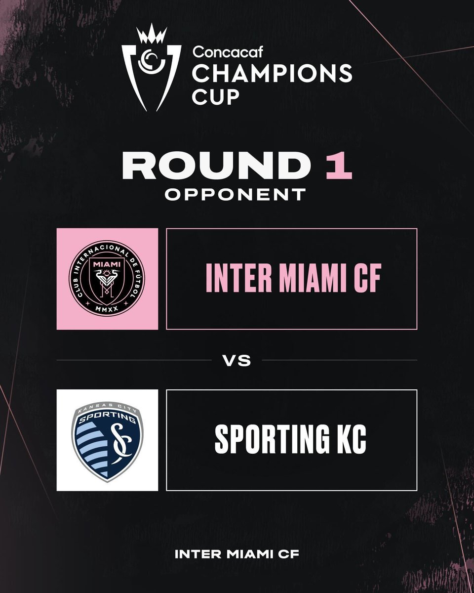 InterMiamiCF's tweet photo. The Champions Cup Path🏆✨ Our journey in the Concacaf Champions Cup begins with Sporting KC.💪 

Let’s make history. 💗🖤 https://t.co/0FKWkI7eA1