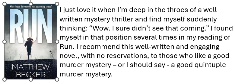 wessel4nh's tweet photo. My 5-star Amazon/Goodreads review of RUN by @MattBeckerBooks https://t.co/RQDLUi2A9l