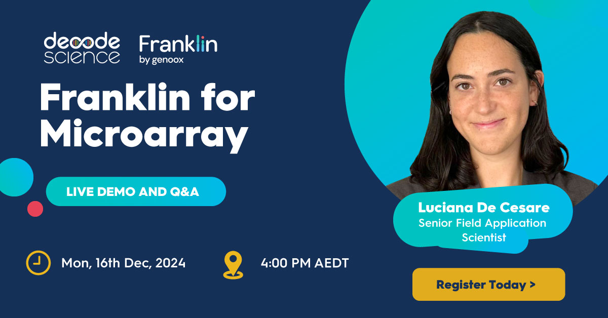 Decode_Science's tweet photo. 💻 Upcoming Webinar!

Join Genoox to explore Franklin, a platform revolutionising microarray analysis. Discover how it enhances workflows, boosts efficiency, and delivers precise variant analysis.

👉 Register now: https://t.co/9H4x1pk8VR

#microarrayanalysis #genomics #science https://t.co/BfK2woexFt