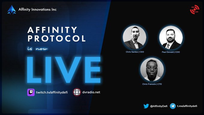 We are Live in just a few minutes at 8:30pm ET for #AffinityProtocol podcast!🎙

Three places to listen in 
#DVRadio 📷 dvradio.net 
#Twitch 📷twitch.tv/affinitydefi
And right here on #X 

#Affinity #ADAPT #crypto #defi #blockchain #DeversiFi