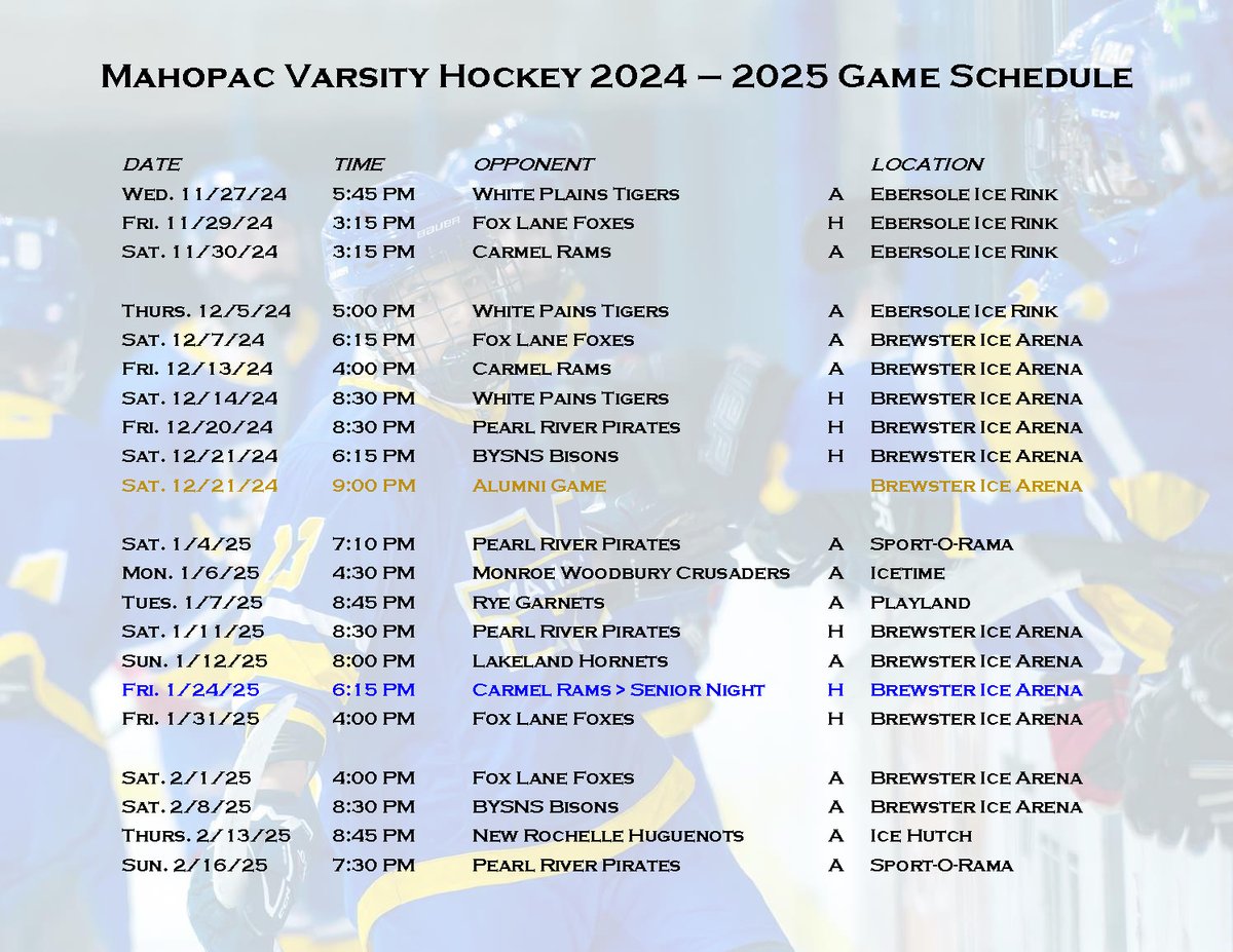 The 2024-2025 Game Schedule