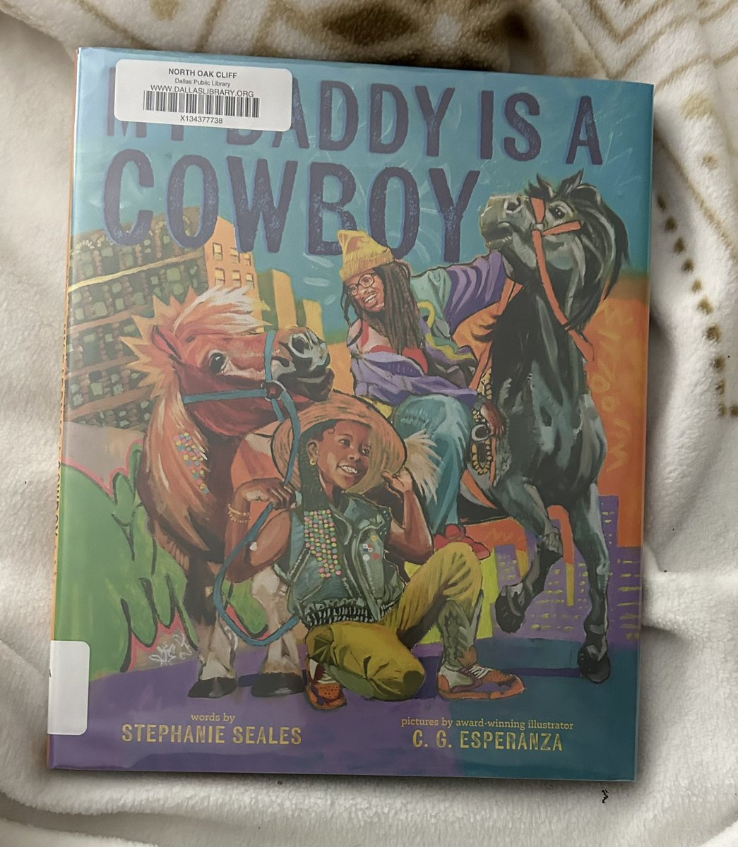 Daddy/daughter time is special, even better than their early morning ride. Colors are so strong and vibrant, illustrations almost burst off the page. Love all the textures in the paint, horses are beautiful and powerful! 5⭐️ <a href="/blackbookbruja/">Stephanie Seales is on IG & Bluesky</a> <a href="/CGEsperanza/">C.G.Esperanza</a> <a href="/DISD_Libraries/">Dallas ISD Libraries</a> #bookaday