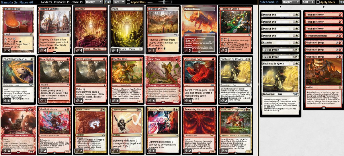 ✨Top8 of Pioneer Challengue 64!
mtgo.com/decklist/stand…
BorosMice (Hamuda list)
R:Deck
1:AzoriousToekns💔🖤🖤
2:MonoRed 💔🖤🖤
3:MonoWhiteMidrage 💔🖤🖤
4:Dimir 💔💔
5:Dimir 💔🖤🖤
6:RakdosMidrage 💔🖤🖤
7:Dimir 🖤🖤

QF:JeskaiTokens 💔💔
<a href="/fireshoes/">Robert Taylor🔥 ➡️ Shoebox.gg</a>