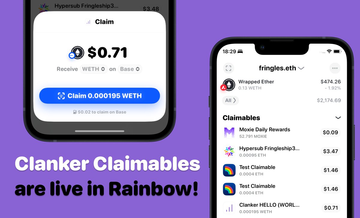 You can now claim your Clanker fees within Rainbow! New Claimables every  week 🌬️