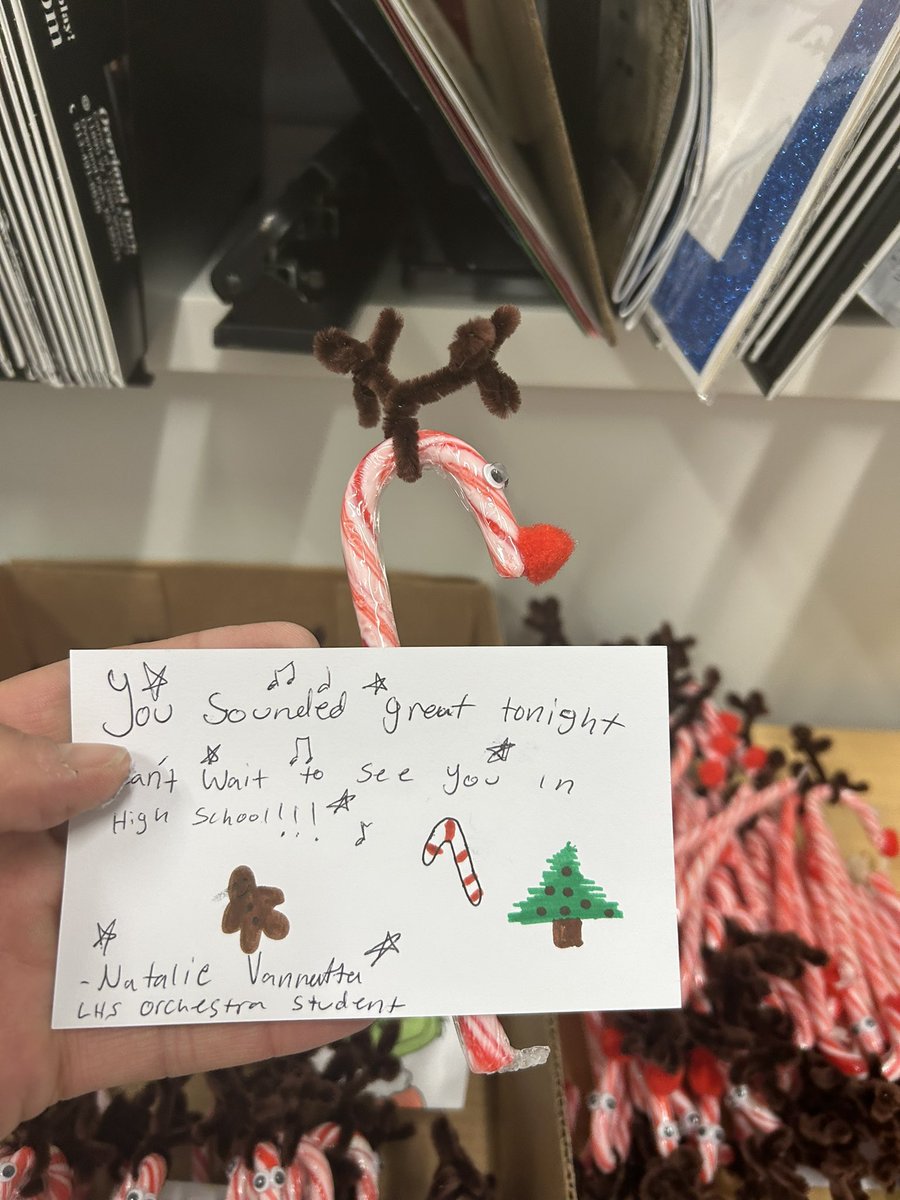 LHSOrchestras's tweet photo. Can’t wait to give over 400 Orchestra students a personalized card from our LHS Orchestra family . Thank you to Sherry McGrath and the Orchestra boosters for making all of the reindeer candy canes !! See you Dec 12 !! 7pm LHS Fieldhouse ! @LPSFineArts https://t.co/Qrai1mJgt0