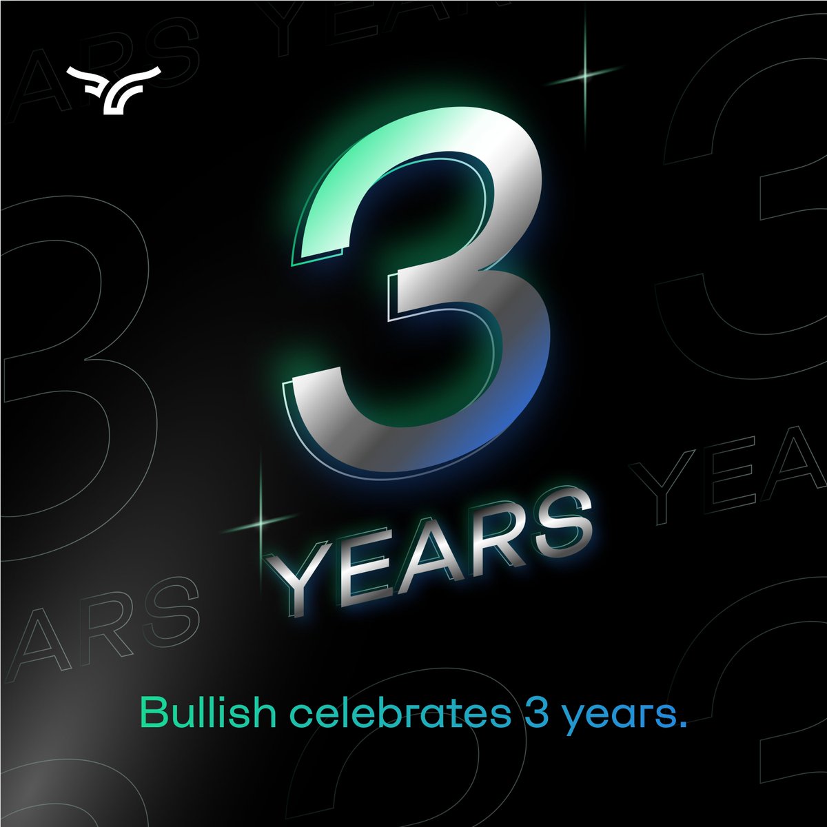 Bullish's tweet photo. Thank you to everyone who has been part of our journey as we celebrate 3 incredible years of growth and innovation for the #Bullish exchange.

◾+$950B total trade volume.
◾Spot, margin, perpetuals for eligible traders.
◾Ranked top 5 global spot trading venue for $BTC &amp; $ETH.