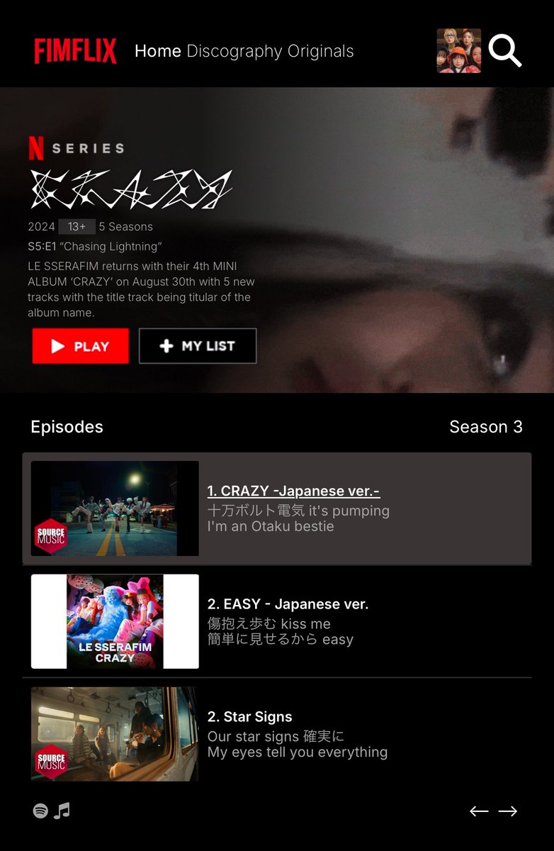 fimflix's tweet photo. #FIMFLIX 🎥 Update!

- Fixed ‘Season’s Greetings 2024’ broken drive link as it redirected to the 2023 ver. 
- Added ‘CRAZY’ JPN 3rd Single under Discography

🔗: https://t.co/ke66tLUGQB https://t.co/XfsvEhLFxz