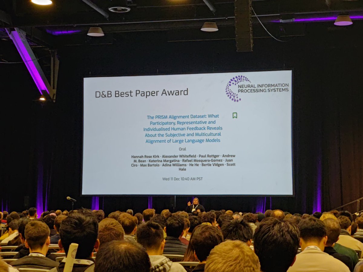 Max Bartolo (@max_nlp) on Twitter photo Super excited to see PRISM recognised as a #NeurIPS2024 best paper. This was an incredible large-scale effort by <a href="/hannahrosekirk/">Hannah Rose Kirk</a> and fantastic collaborators. If you're interested in human feedback, check it out, there are 100+ pages of detailed insights! 🔥 Super excited to see PRISM recognised as a #NeurIPS2024 best paper. This was an incredible large-scale effort by <a href="/hannahrosekirk/">Hannah Rose Kirk</a> and fantastic collaborators. If you're interested in human feedback, check it out, there are 100+ pages of detailed insights! 🔥