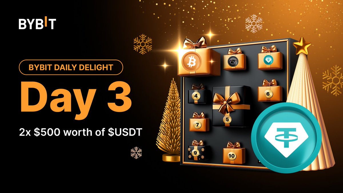 🎄 On the 3rd day of Christmas my true love gave to me $500 worth of $USDT 🎵

Simply:
1. Follow <a href="/Bybit_Official/">Bybit</a>
2. Like + Retweet this Tweet
3. Tag 3 friends and drop your UID

Register for Daily Delights: i.bybit.com/2LAabXB8

Keep a lookout for our post tomorrow!