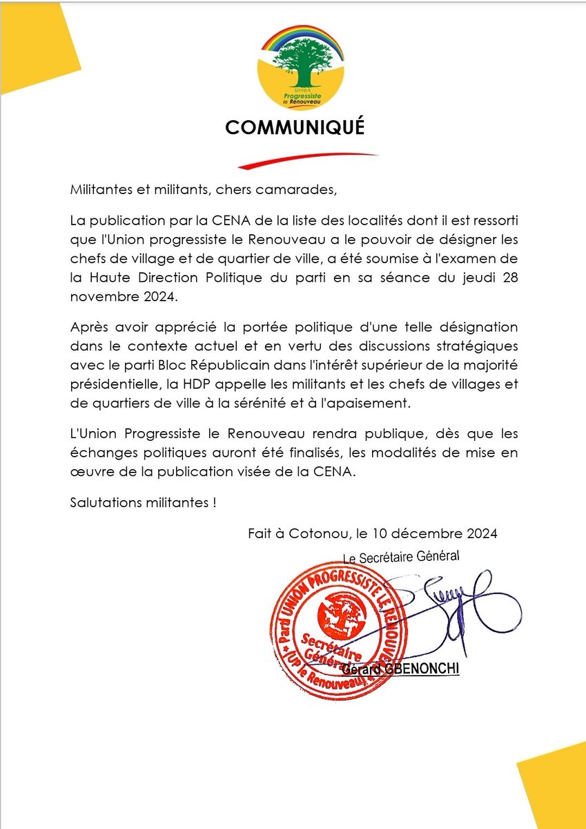UP_LeRenouveau_'s tweet photo. 🟡⚪️ #COMMUNIQUÉ 
#UnionProgressisteleRenouveau #Tchocotchoco #Maintenonslecap https://t.co/F4Z330RyJz