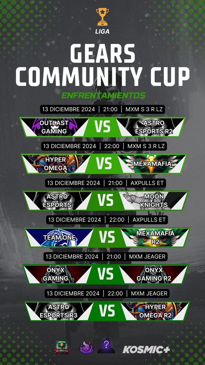 ¡La Gears Community Cup comienza esta noche y la emoción está a tope! 🔥 Prepárate para vivir partidas llenas de adrenalina, jugadas épicas y rivalidades que marcarán historia. 🎮 Tres casters, seis enfrentamientos y toda la acción que solo los mejores equipos pueden ofrecer. 🏆