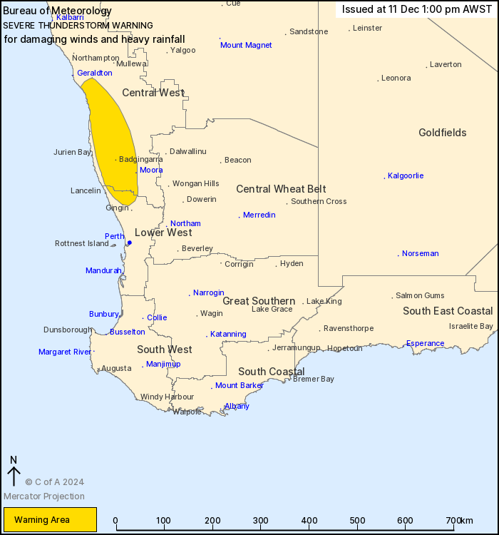 weather_wa's tweet photo. @BunburyWeather @perthovalman @ManjitK6987 @baxlex @WestWXWatchers @drstip @ImTheOnlyAstro @Sparrow_65 @WendyBirdOZ @speedbird020 @Barnsy_Lisa @2017Ferret @BigV2011WCE @Rob_lebob @aussie_robbob @BellTowerTimes Storms Between #Geraldton And #Perth 🌩️ A Severe Thunderstorm Warning Has Been Issued For People In Parts Of The Central West And Lower West Districts Including #Badgingarra, #Dongara, #Eneabba And #Moora ⚠️ #PerthNews #PerthStorm #PerthWeather #Wheatbelt #WesternAustralia https://t.co/EHdXFVCBAg