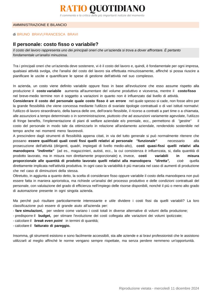 Sul costo del personale per #RATIOquotidiano
#Articoli di #aggiornamento