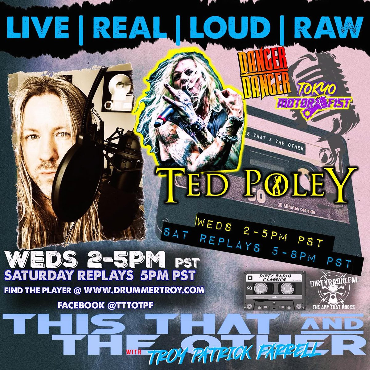 drummertpf's tweet photo. Weds 12/11 LIVE &amp; ALIVE from 2-5pm PST - Guest @tedpoley of #DangerDanger / @TOKYOMOTORFIST &amp; more joins me mid-show for a catchup before the holidays - #TuneInTURNUP &amp; we doin it live- right here--------------------> https://t.co/HoS5QVEJBB https://t.co/31a2mku4rx