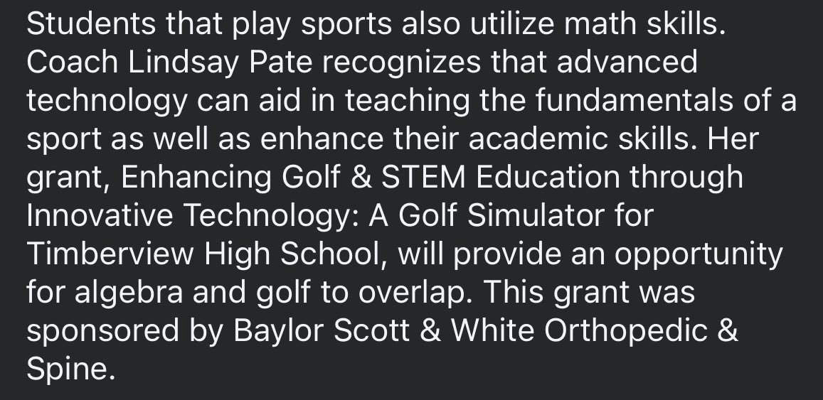 THS_Wolves_Golf's tweet photo. We were awarded a grant today from the MISD Education Foundation! It was sponsored by Baylor Scott &amp; White Orthopedic &amp; Spine in Arlington. Thanks to @FoundationMISD and @bswhealth_DFW for helping us take it to the next level! https://t.co/t6vwVgjXeU