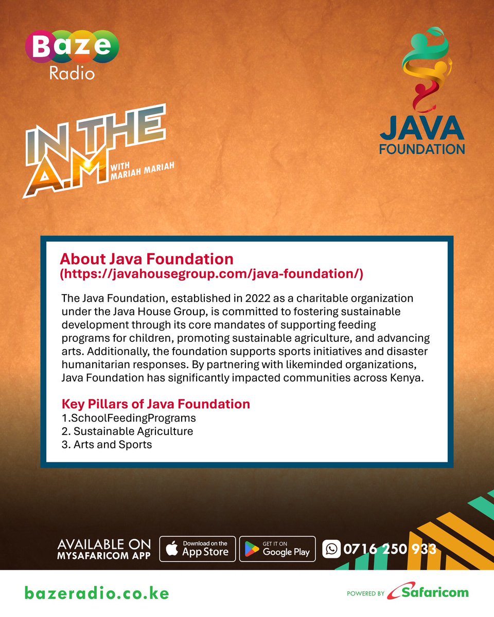 baze_ke1's tweet image. Wake up and smell the coffee! ☕✨ This morning on #IntheAM with @1MariahMariah , we’re hosting the incredible team from Java House and Java Foundation ( @javahouseafrica ) as they share their journey of 25 years of brewing greatness and serving smiles.
#Java25Years #JavaHouse