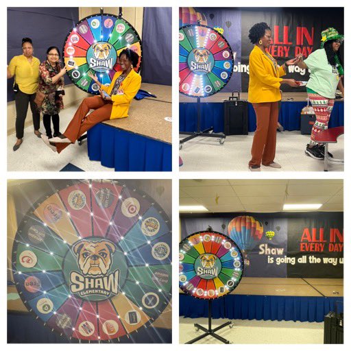 THEShawElem's tweet photo. Kicked off our Shaw Spin the Wheel for staff incentives before the Faculty meeting! Lots of fun and excitement as we celebrated our amazing team! 🎉 #StaffIncentives #TeamSpirit #FacultyFun #ShawStrong https://t.co/nnlQrtXzlD