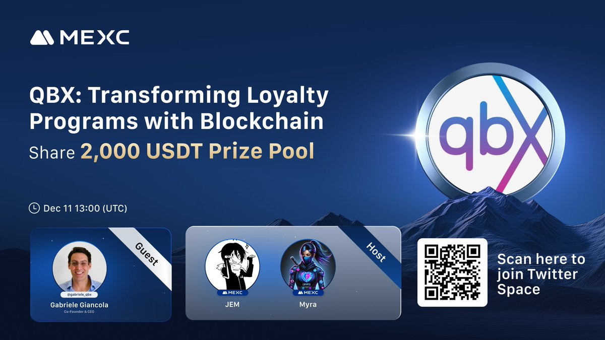 🔥 #MEXC x <a href="/qiibeefdn/">qiibee foundation</a> $QBX X Space AMA is happening!

⏰ Set a reminder &amp; join us at 13:00 UTC on Dec 11, 2024: x.com/i/spaces/1eaKb…

🎁 Win a share of the 2,000 USDT AMA prize pool:
gleam.io/6DwUT/mexc-x-q…