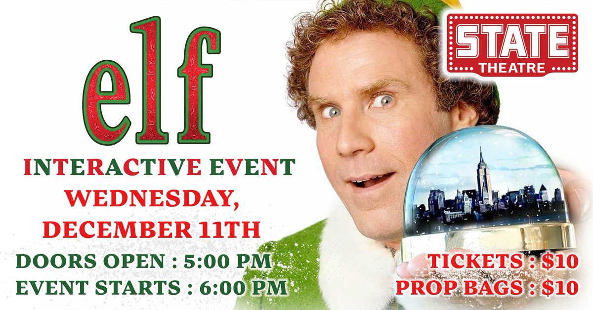 TCFF's tweet photo. Join us for our ELF SING-A-LONG tomorrow, Wednesday, 12/11, at 6pm at the State! Get your 🎟️ here: https://t.co/xgKrcNwMDB https://t.co/V0LAUCUU5K