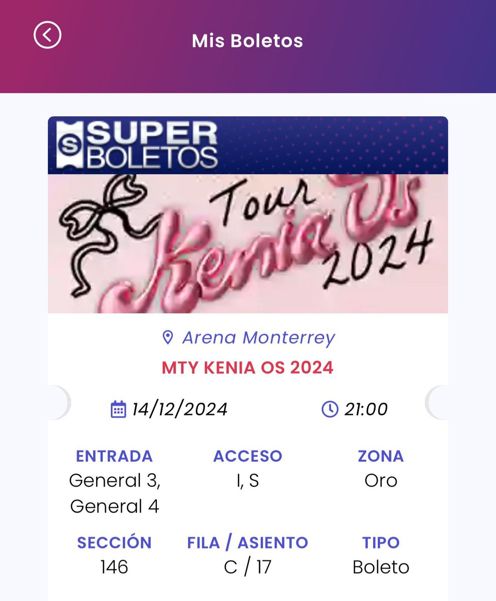 Pollo01479230's tweet photo. @P1aceb0s Vendo mi boleto para ver a Kenia os en mty si les interesa info al priv https://t.co/Si4Md3Y1Ta