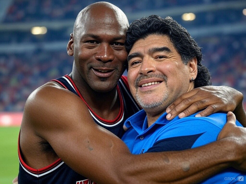 nachoguiricich's tweet photo. Para lo unico que sirvio la IA fue para juntar a Maradona con Jordan https://t.co/hoMIspl33f