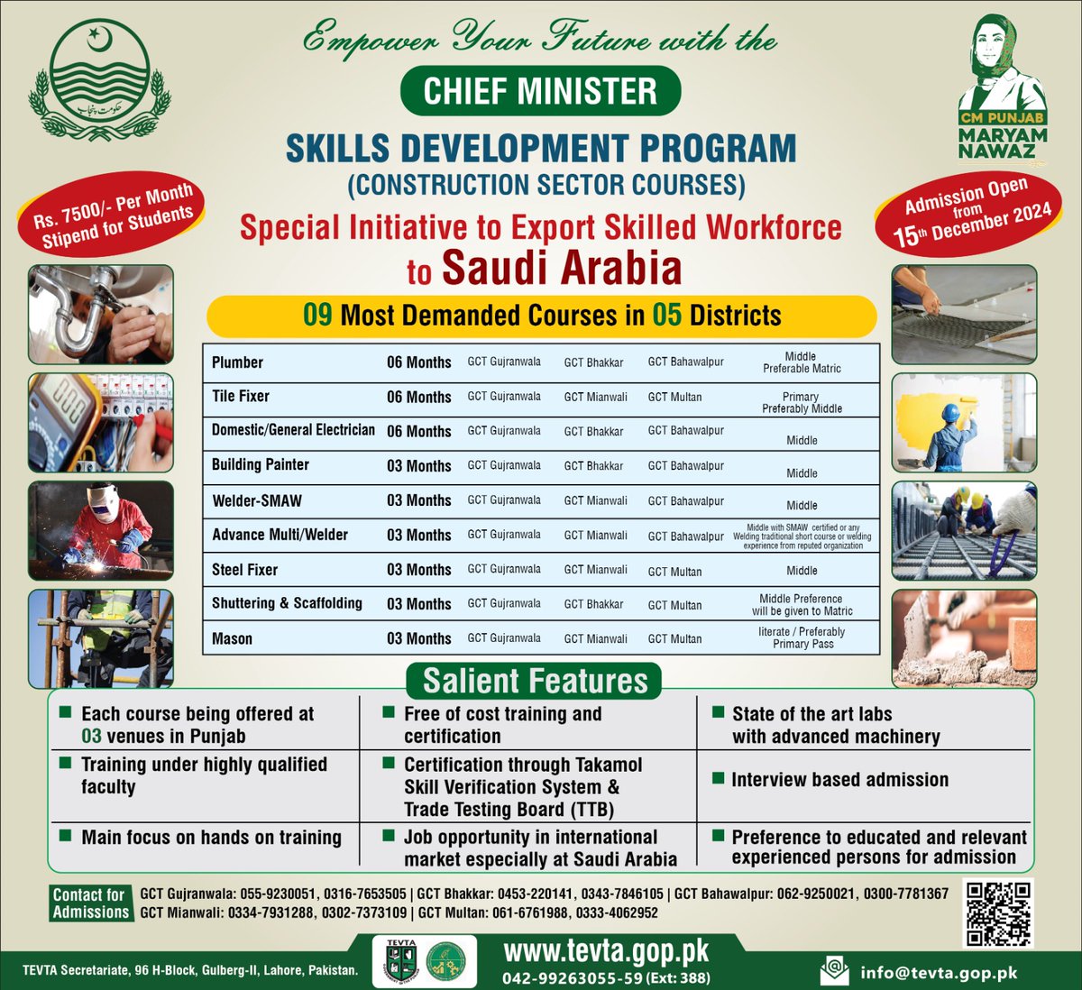 punjab_tevta's tweet image. Chief Minister Skills Development Program (Construction Sector Courses)

#TEVTA
#Skills_Development
#Construction_Courses

@MaryamNSharif 
@GovtofPunjabPK