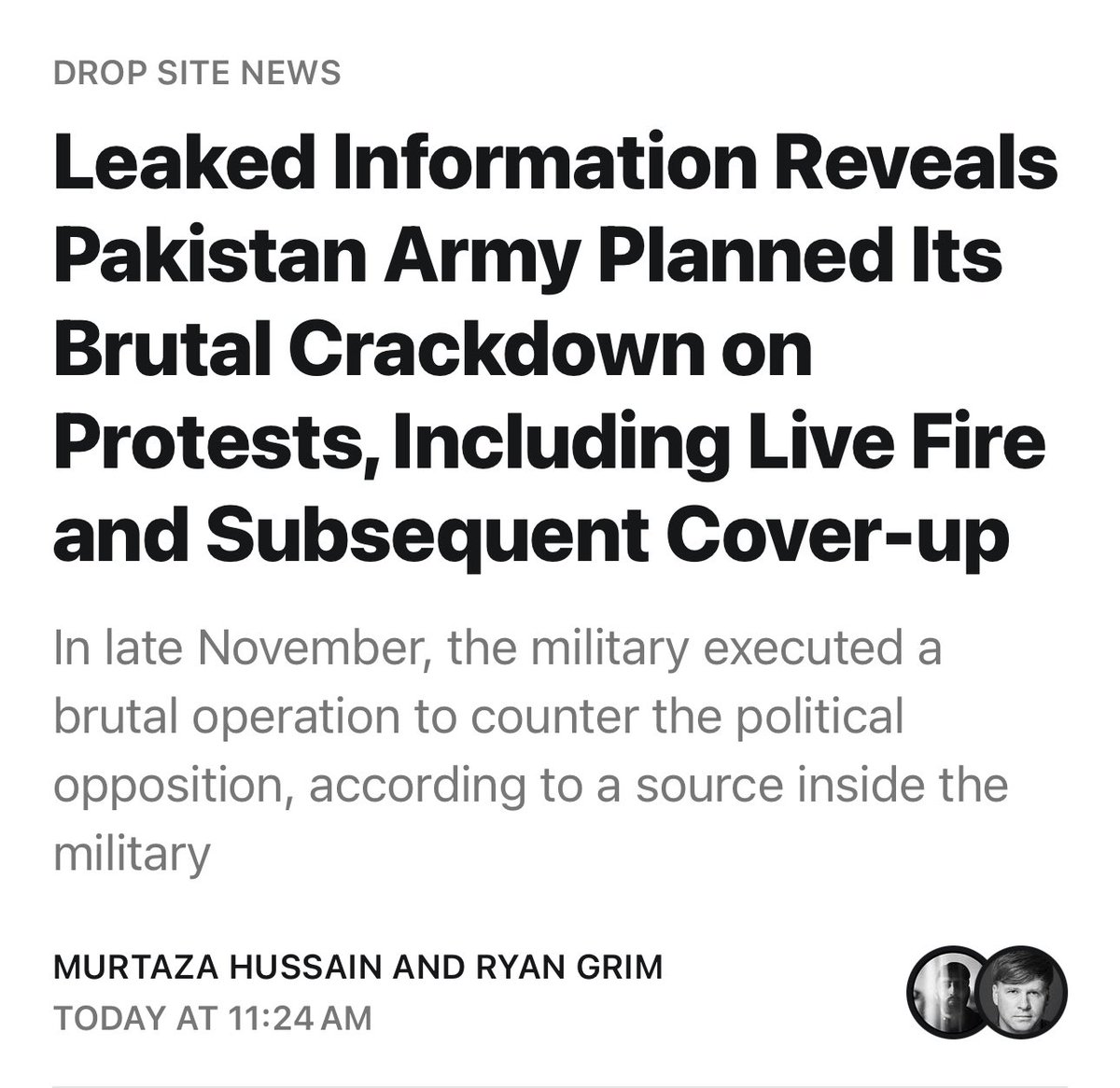 DropSiteNews's tweet photo. 🧵 Since Drop Site News is banned in Pakistan, we’re publishing our latest article in full below for our Pakistani audience (though Twitter is also banned, it still manages to get through).

Please share to help it reach a wider audience. ⤵️ https://t.co/4lGdeyvo5z