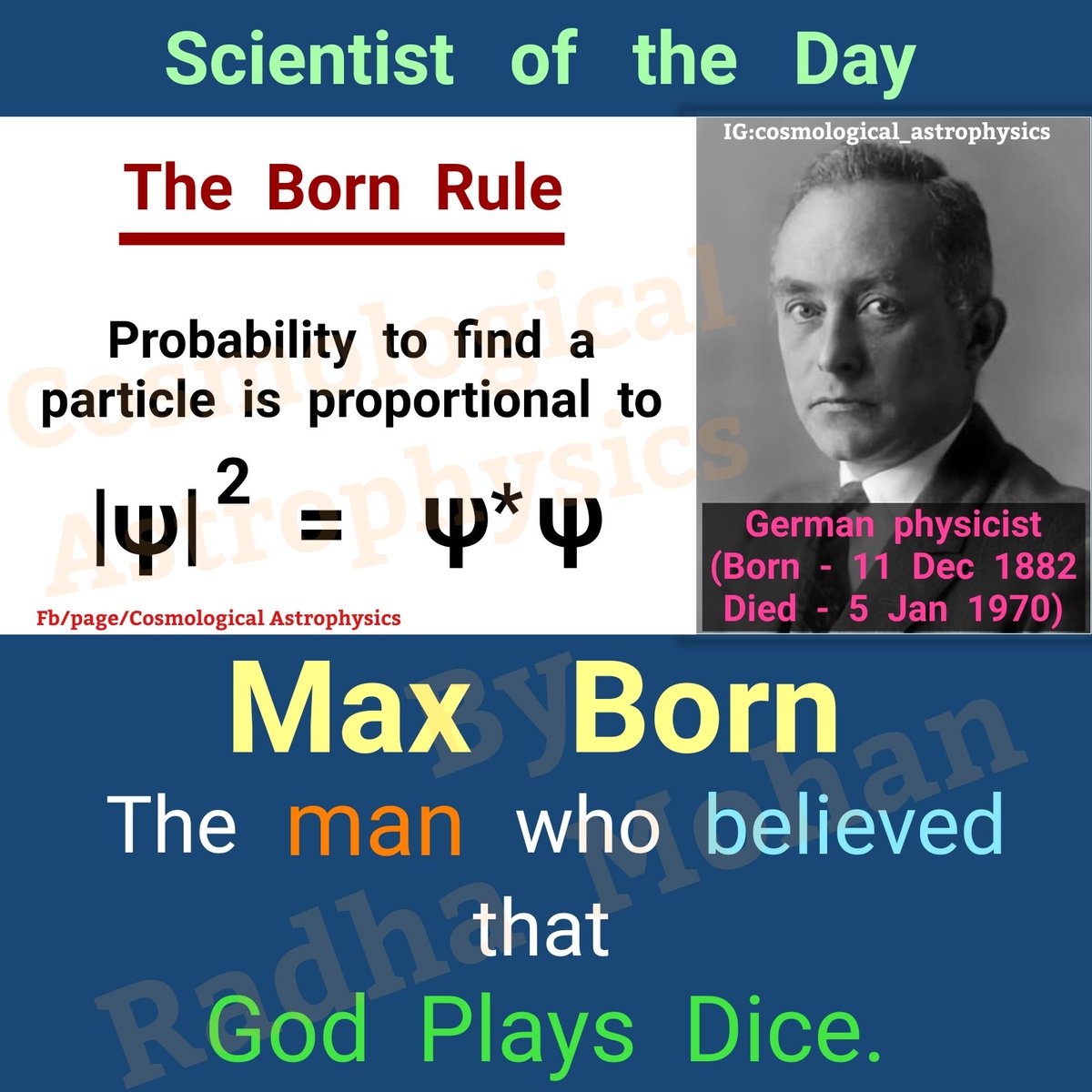 RADHAMOHANKUNWA's tweet photo. Today is December 11. It's the birthday of #MaxBorn , the Quantum Physicist who believed that "God Plays Dice" -

(Scientist of the Day - 11 December) 

Born left his mark on various fields in physics but he is best known for his development of the Born Rule. https://t.co/v63RaSvY5P
