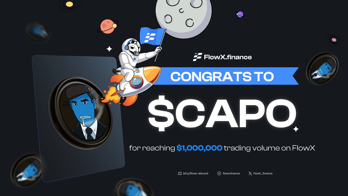 FlowX_finance's tweet photo. A big congratulations to @Capo_sui for surpassing $1,000,000 trading volume on FlowX Finance 🔥

The Sui Streets are shaking with another CAPO's new milestone 🌊 

💡 Please note: This is not financial advice. Always DYOR before investing.