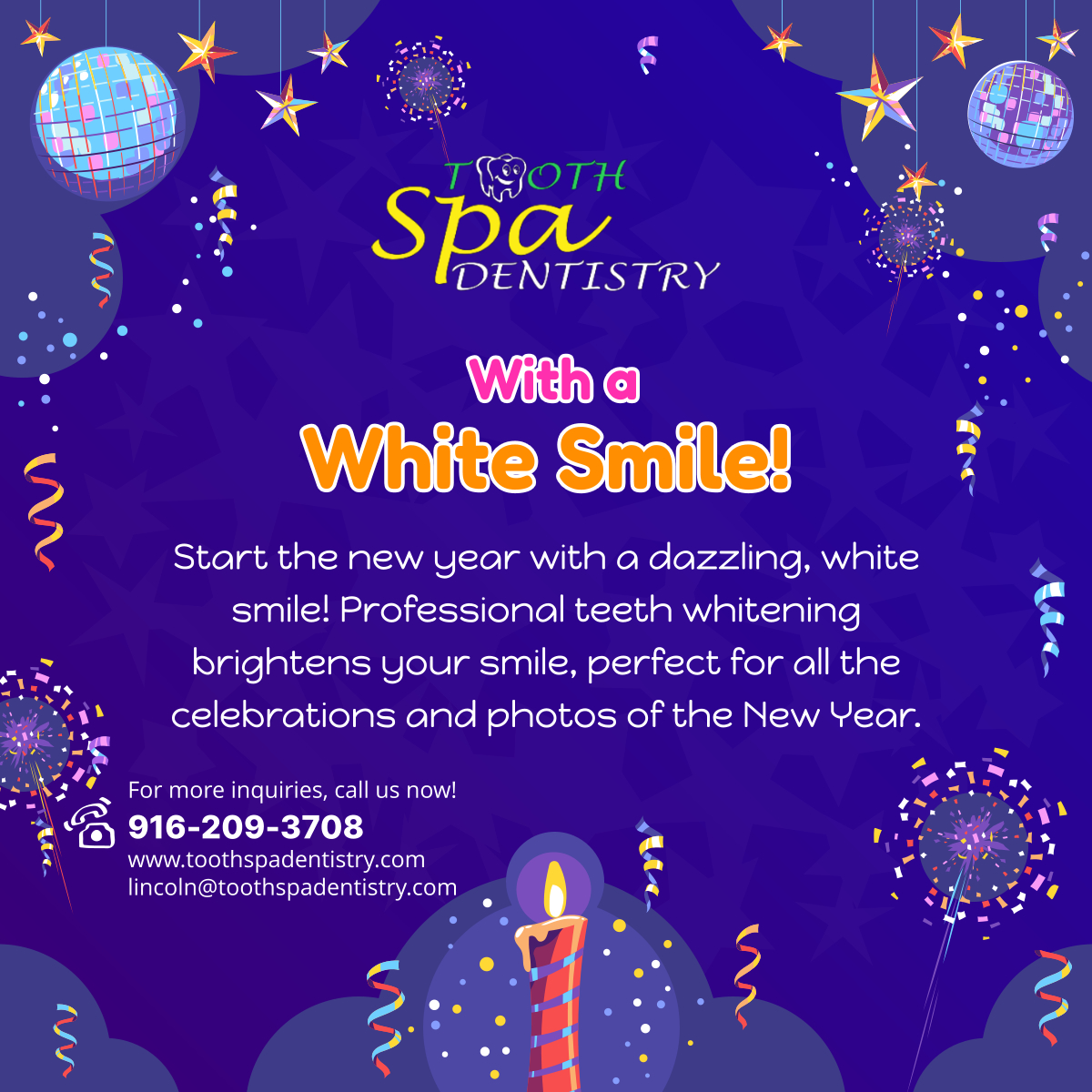 toothspadent's tweet image. Wishing you a bright, beautiful New Year! Tooth Spa Dentistry is here to make every smile its best. 

#NewYearSmile #BrightTeeth #HappyNewYear #Welcome2025 #NewYearsEve