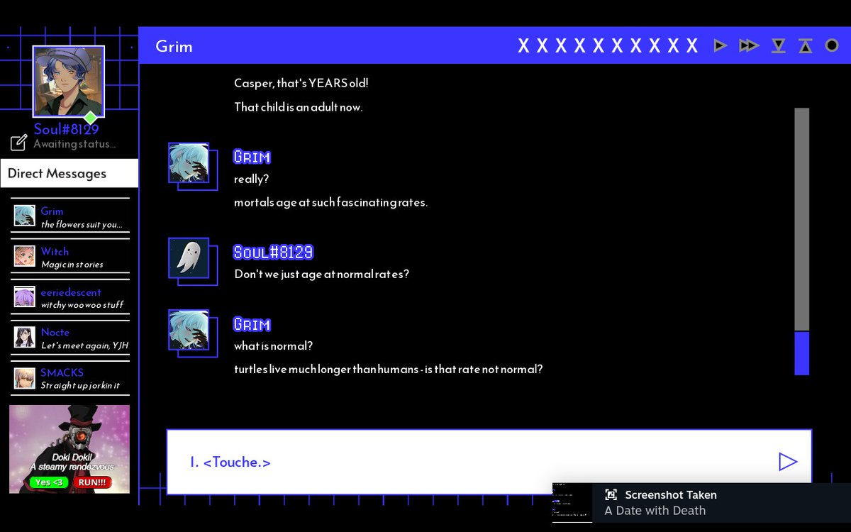 Congrats to <a href="/TwoHalfStudios/">Two and a Half Studios</a> for their DLC launch! We've played one ending, and are looking to play the others. 

If you love A Date with Death's base game or are just looking for a fun game where you romance the grim reaper, check it out. 

You might also see a familiar face...
