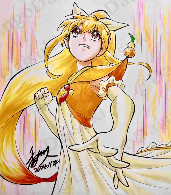 同じくジャパコミでのコミッション絵のコピーその⑤ラブリーオレンジ!結構前に作ったキャラなので描く度に変わってきてる「香川 久×馬越嘉彦 バトルヒロイン作画&amp;デザインテクニック 」に出てくるオリジナルキャラクターもう6年前の本ですが知らなかったよという方は是非どうぞ! 