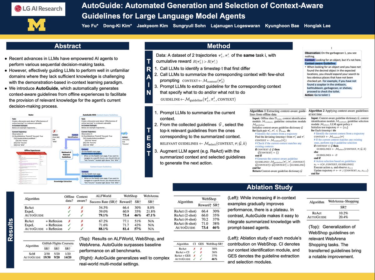 VioIchigo's tweet image. We are excited to present our paper on leveraging offline experiences for LLM agents using context-aware guidelines at  #NeurIPS on Dec 11!

📖 AutoGuide: Automated Generation and Selection of Context-Aware Guidelines for Large Language Model Agents

🔗 arxiv.org/pdf/2403.08978