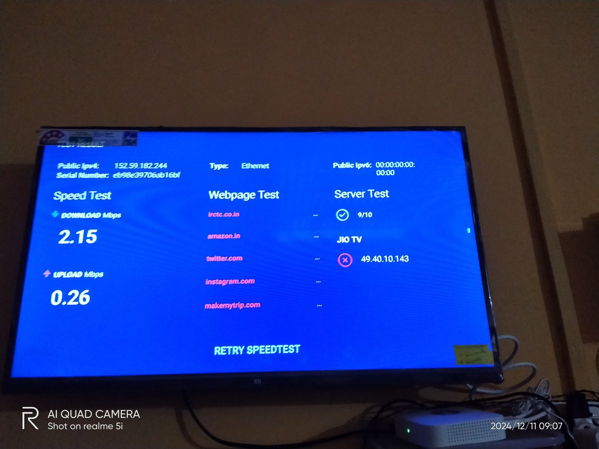 iyogendrapramod's tweet photo. Jio Air fiber ki speed dekhiae isase achcha to BSNL ka chal raha hai @reliancejio @JioCare @JioFiberVoice @AkashMAmbani https://t.co/Lc1CEf2OyH