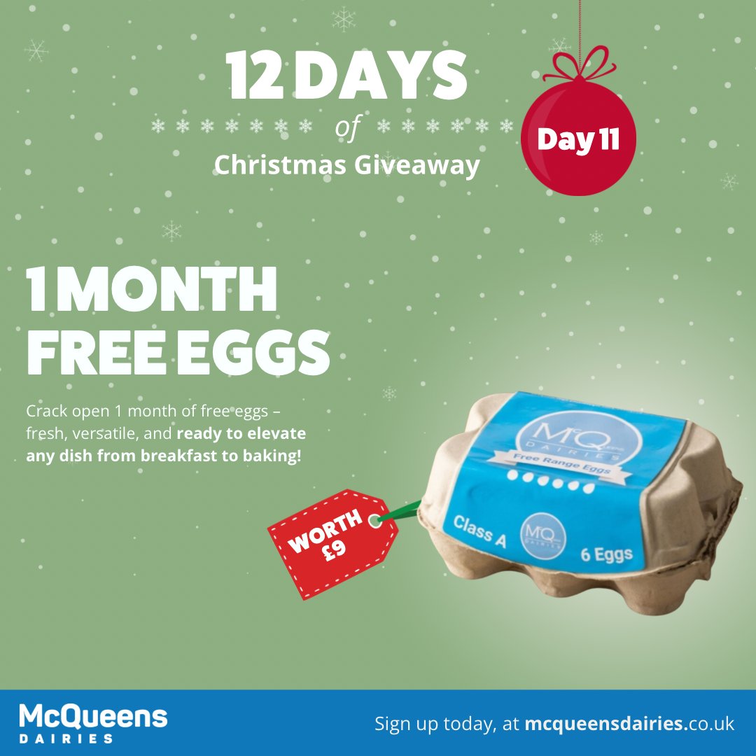DairiesMcqueens's tweet photo. ✨12 Days Of Christmas Competition✨⁠

🎅DAY 11 - 1 Month Free Eggs (Existing Customers Only)

HOW TO WIN:⁠
🎁 Follow @DairiesMcqueens
🎁 Like &amp; Retweet
🎁 Tag a friend in the comments.⁠

⁠EXTRA ENTRIES are also available on our Instagram and Facebook page 🙌⁠
 #competition https://t.co/zkKw5d2BH9