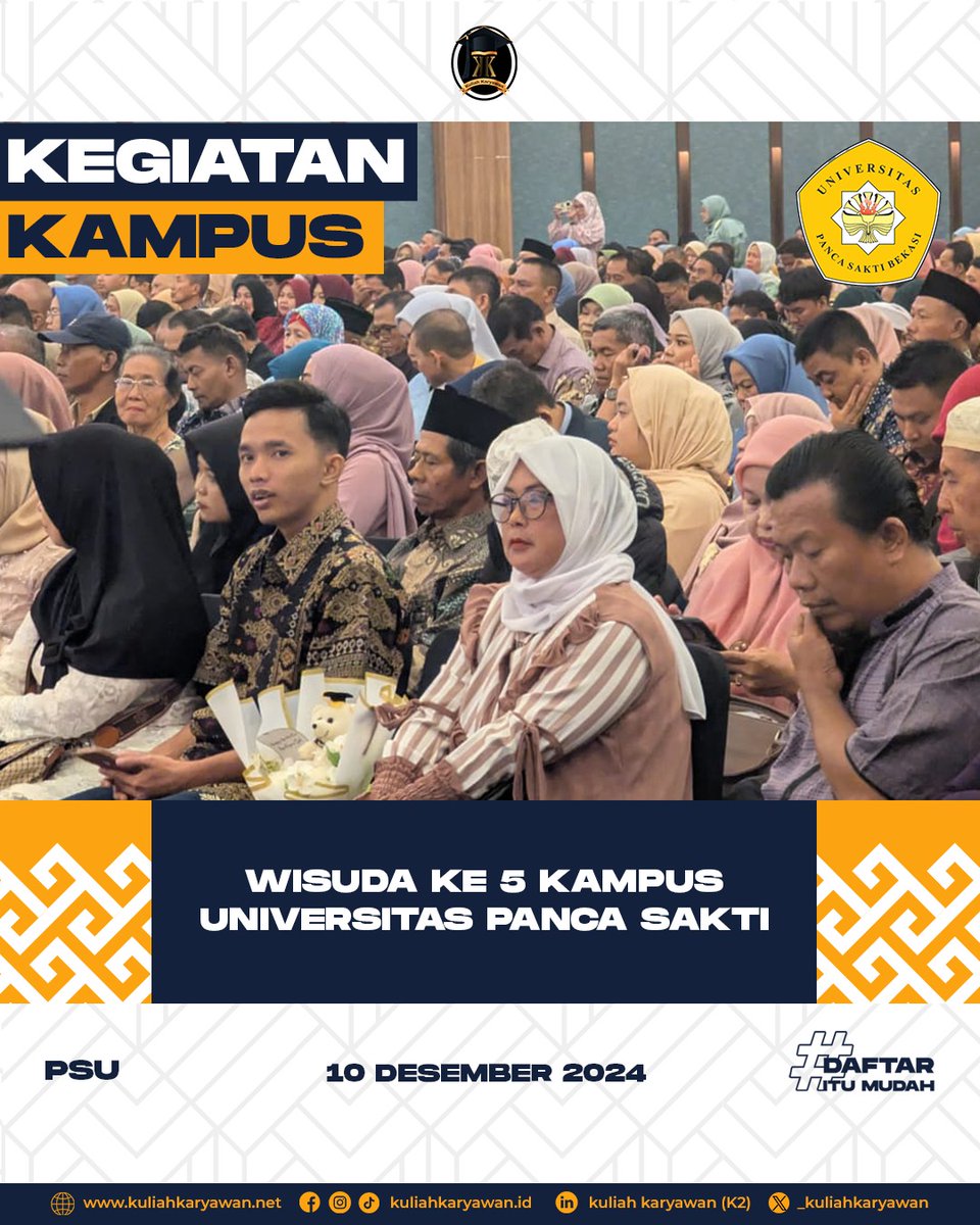 _kuliahkaryawan's tweet photo. WISUDA KE 5 KAMPUS UNIVERSITAS PANCA SAKTI
Program Studi :
S1 Pendidikan PAUD
S1 Pendidikan Ekonomi
S1 Pendidikan Bahasa Inggris
S1 Akuntansi
S1 Manajemen
S1 Sistem Informasi
S1 Teknik Informatika

Info Pendaftaran Online :
https://t.co/TCQ9vUqbHL 

#wisuda #wisuda2024 #kuliah https://t.co/a0vnSA5IsN