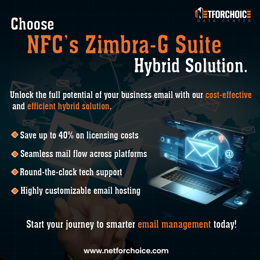 netforchoice_'s tweet photo. Streamline Your Email Management with NFC's Zimbra-G Suite Hybrid Solution! ๐ง
๐ Start your journey to smarter email management today!
Visit https://t.co/J69kb0XoeP for more details.
#netforchoice #EmailSolutions #HybridHosting #BusinessEmail #TechSupport https://t.co/eb4XCCcuig