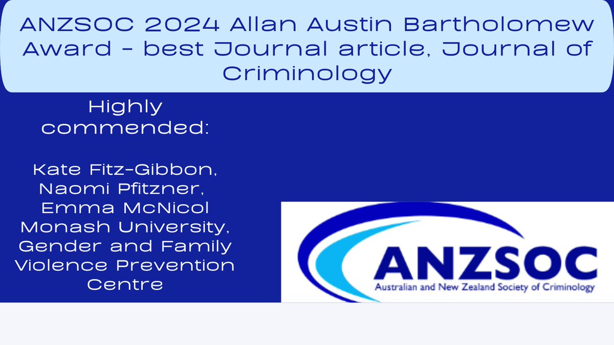 ANZSOC (@anzsoc) on Twitter photo Congratulations <a href="/Kate_FitzGibbon/">Kate Fitz-Gibbon</a> <a href="/Naomi_Pfitzner/">Naomi</a> <a href="/emmanicolwork/">Dr Emma Nicol has left the building</a> highly commended for the Allan Austin Bartholomew award for their <a href="/JournalofCrim/">Journal of Criminology</a> publication ‘Domestic and family violence leave across Australian workplaces: Examining victim-survivor experiences of workplace Congratulations <a href="/Kate_FitzGibbon/">Kate Fitz-Gibbon</a> <a href="/Naomi_Pfitzner/">Naomi</a> <a href="/emmanicolwork/">Dr Emma Nicol has left the building</a> highly commended for the Allan Austin Bartholomew award for their <a href="/JournalofCrim/">Journal of Criminology</a> publication ‘Domestic and family violence leave across Australian workplaces: Examining victim-survivor experiences of workplace