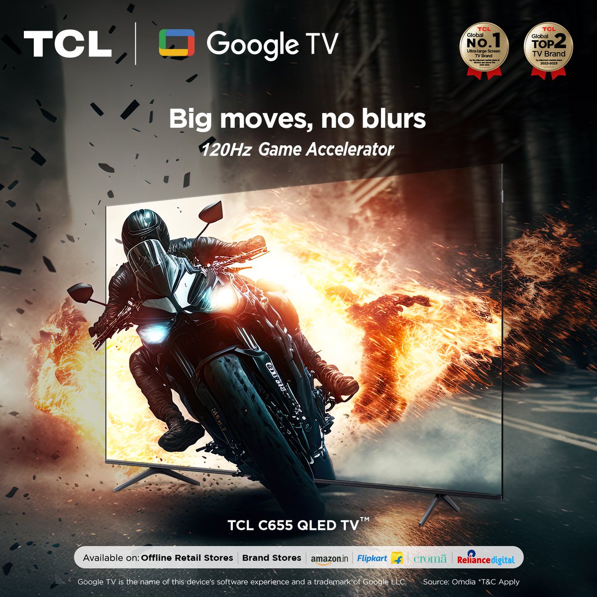 tcl_india's tweet photo. Game like a pro with TCL C655 QLED TV’s 120Hz Game Accelerator. Say goodbye to motion lag and hello to big wins!

Know more: https://t.co/8kLYtWJVOR

#TCL #inspiregreatness #aipq #QLED #tv https://t.co/K9vUQyUstZ