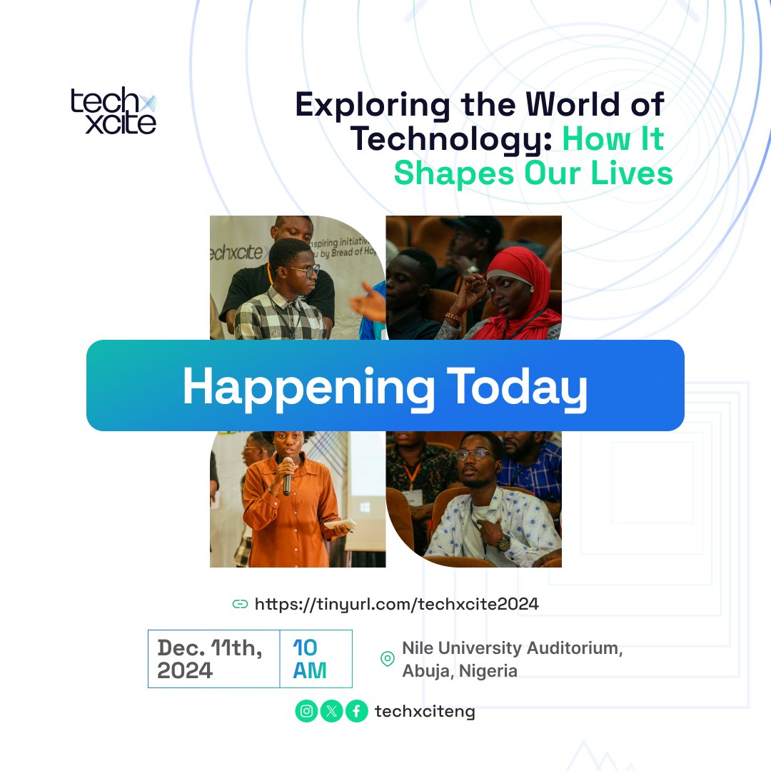 Techxciteng's tweet image. Happening Today🥳
Techxcite 2024 is finally here💃 Join us at Nile University, Abuja for an amazing day of innovation, and inspiration.
Time: 10:00 AM – 4:00 PM
Venue: Nile University, Abuja
It’s not too late! Register now: tinyurl.com/techxcite2024
#Techxcite2024